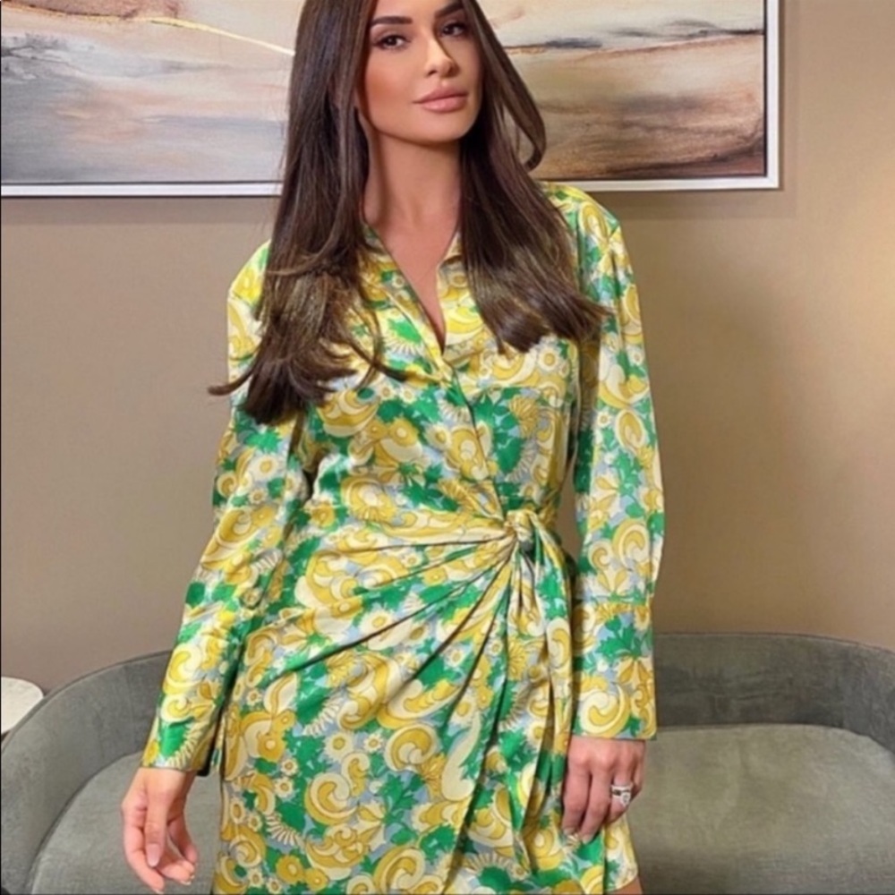 ZARA NWT Green Printed Dress with Headband